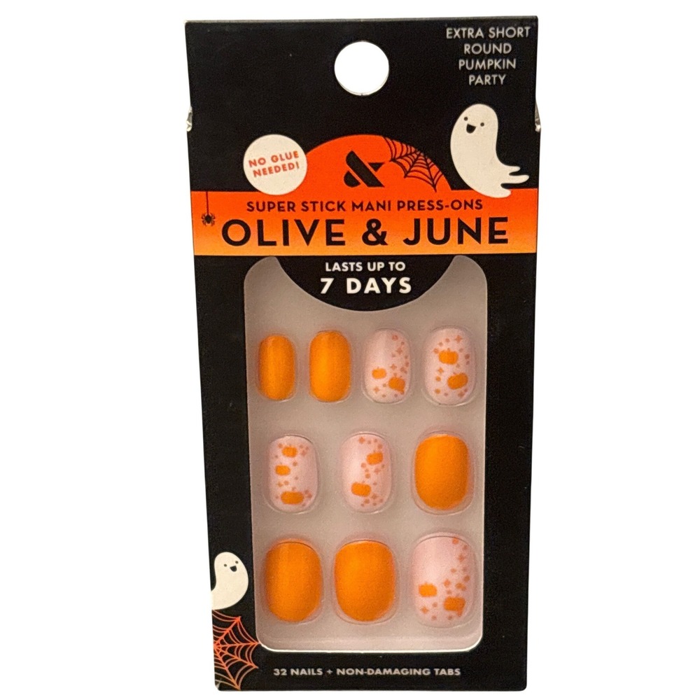Olive & June Super Stick Mani Press-On Nails Pumpkin Party Extra Short Round